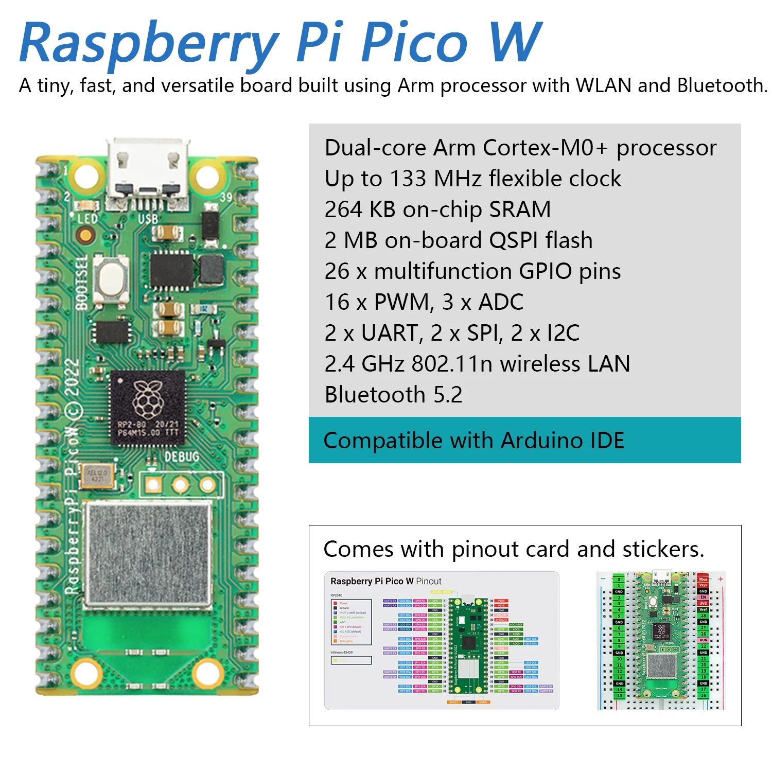 Freenove Raspberry Pi Pico 1 W H WH Board Pre-Soldered Header, Dual-core Arm Cortex-M0+ Microcontroller, Development Board, Python C Java Code, Tutorial Example Projects - Image 3