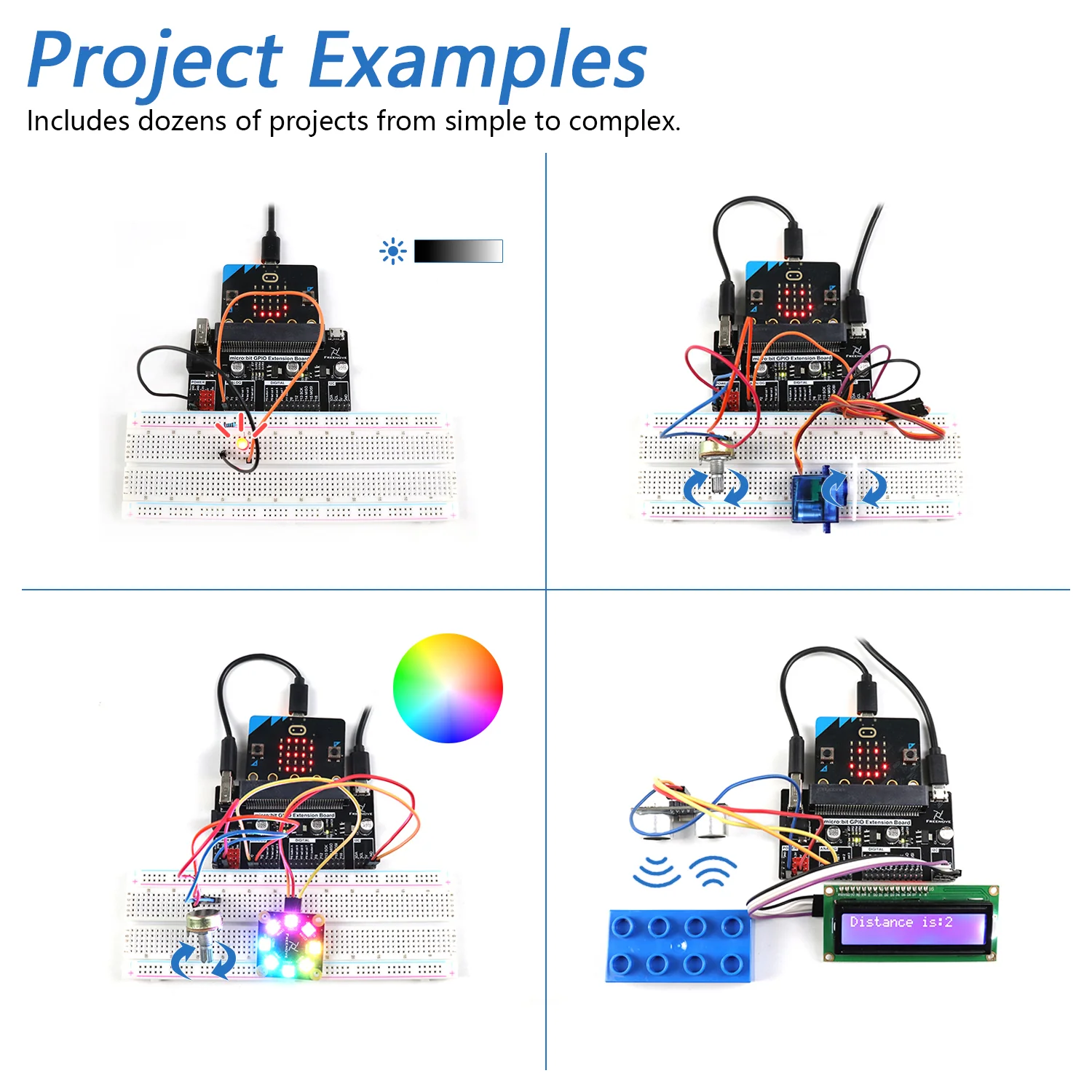 Freenove Super Starter Kit for BBC micro:bit V2, 266-Page Detailed Tutorial, 192 Items, 38 Projects, Blocks and Python Code - Image 4